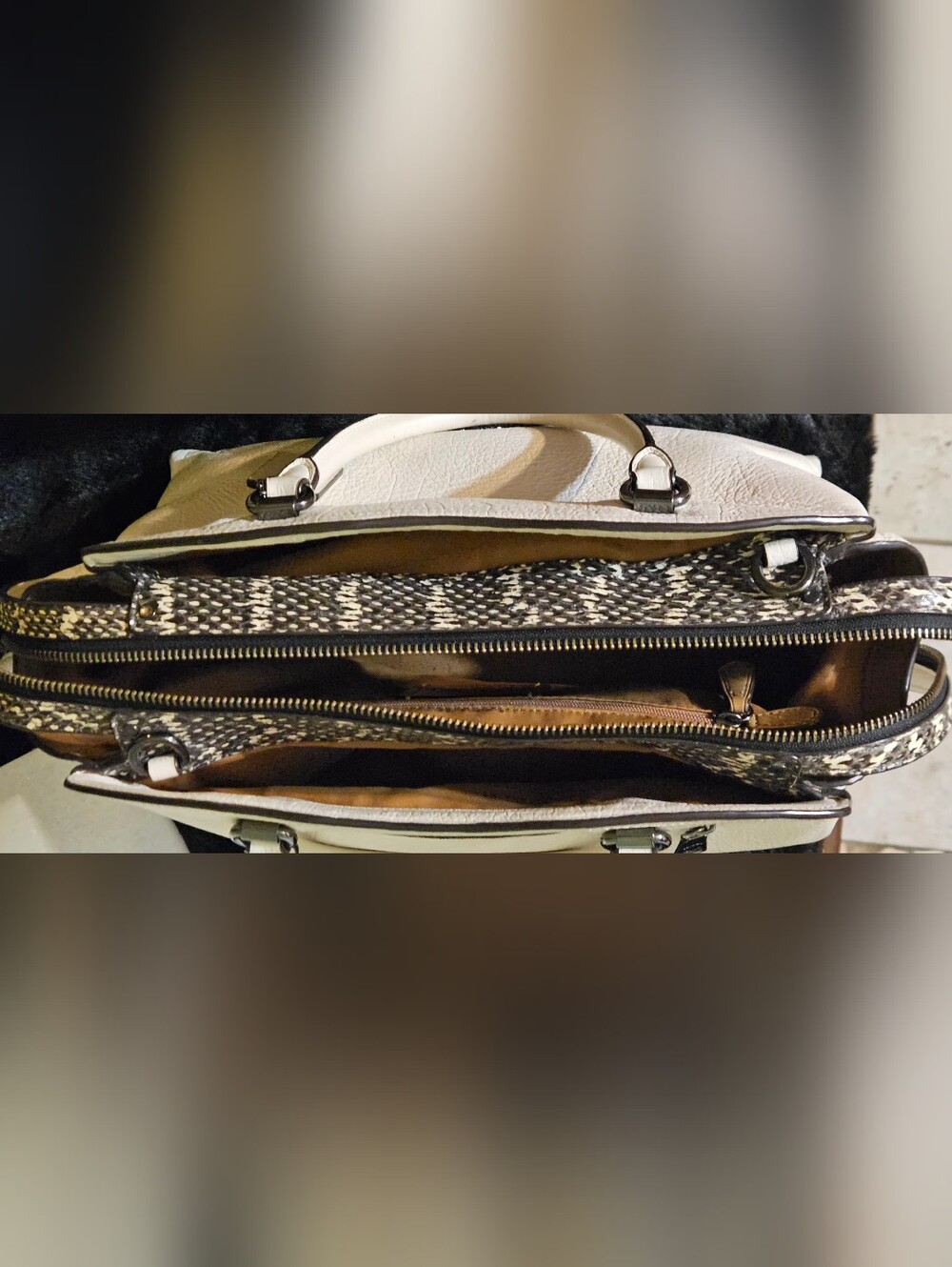Coach Drew Satchel With Snakeskin TrIm MSRP $450 - Picture 5 of 9